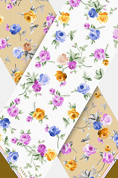 BEIGE FLORAL PATTERN TWILL FOULARD 3