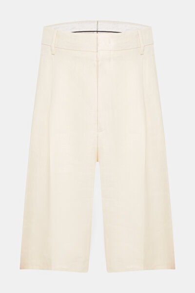 CREAM HIGH WAIST LINEN SHORTS 5