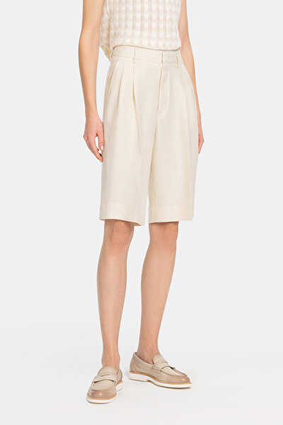 CREAM HIGH WAIST LINEN SHORTS 3