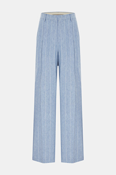 ECRU STRIPED PATTERNED WIDE LEG TROUSERS 5