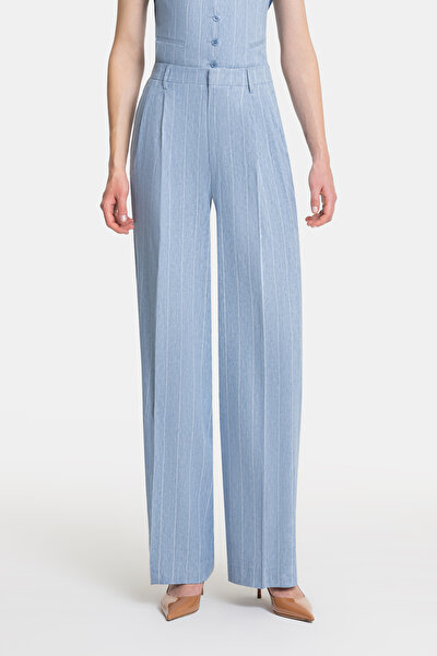 ECRU STRIPED PATTERNED WIDE LEG TROUSERS 3
