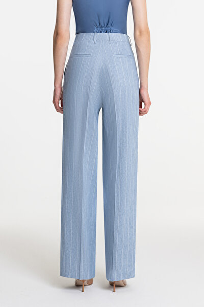 ECRU STRIPED PATTERNED WIDE LEG TROUSERS 4