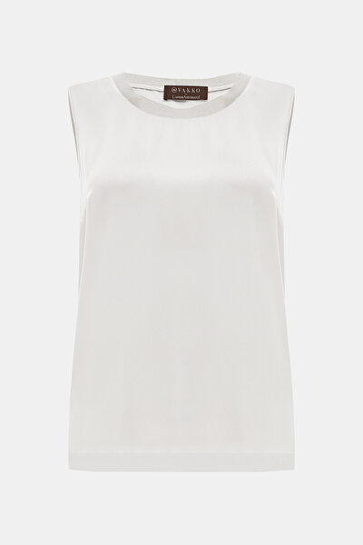 LIGHT GREY BASIC / ROUND NECKLINE SLEEVELESS BLOUSE 4