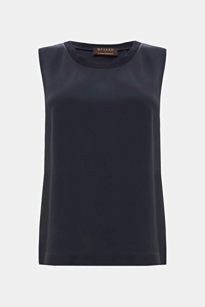NAVY BLUE BASIC / ROUND NECKLINE SLEEVELESS BLOUSE 4