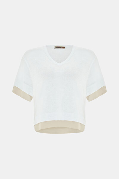 BEIGE V NECK SHORT SLEEVE TSHIRT 5