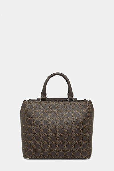 BEIGE MONOGRAM LEATHER BAG 4
