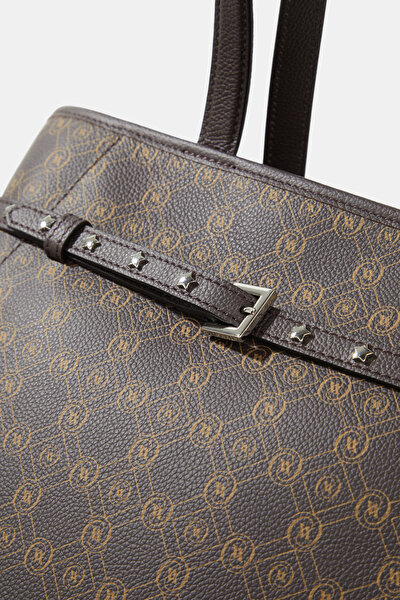 BEIGE MONOGRAM LEATHER BAG 4