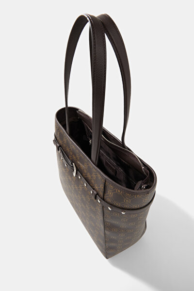 BEIGE MONOGRAM LEATHER BAG 5