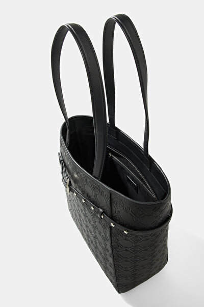 BLACK MONOGRAM LEATHER BAG 5