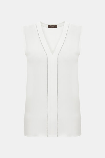 ECRU V NECK SLEEVELESS BLOUSE 4