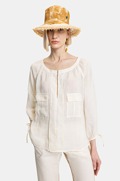 ECRU BASIC / ROUND NECKLINE LONG SLEEVE BLOUSE 5