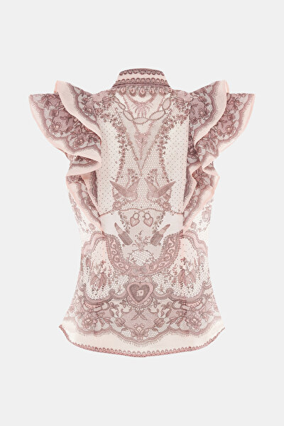 PEMBE DESENLİ KISA KOLLU BLUZ 4