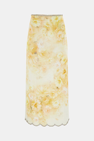 CREAM DESİGN FİLLED LİNEN SKIRT 3