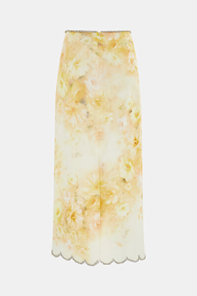 CREAM DESİGN FİLLED LİNEN SKIRT 4