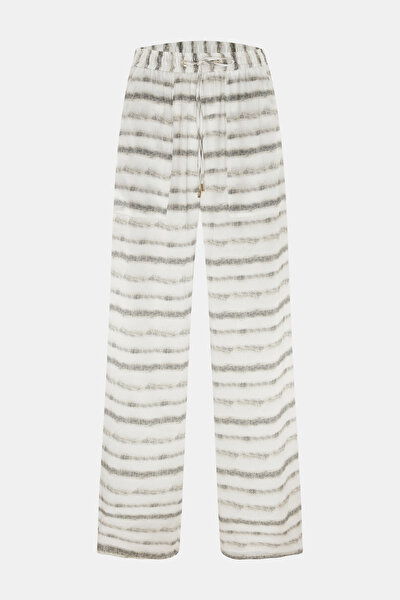 KHAKI STRIPED PATTERNED WIDE LEG TROUSERS 5