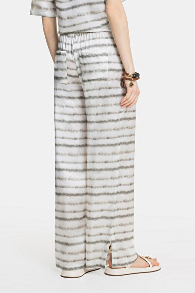KHAKI STRIPED PATTERNED WIDE LEG TROUSERS 4