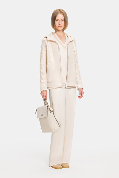 BEIGE WIDE LEG SPORTS TROUSERS 4