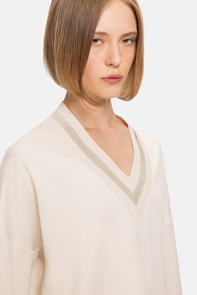 BEIGE V NECK SWEATSHIRT 4