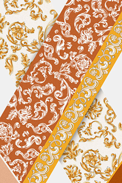 YELLOW BAROC DESIGN TWILL FOULARD 3