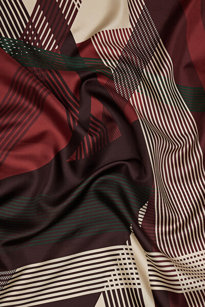 BORDO GEOMETRİK DESENLİ TWILL EŞARP 3