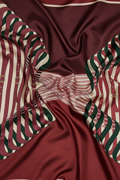 BORDO GEOMETRİK DESENLİ TWILL EŞARP 3