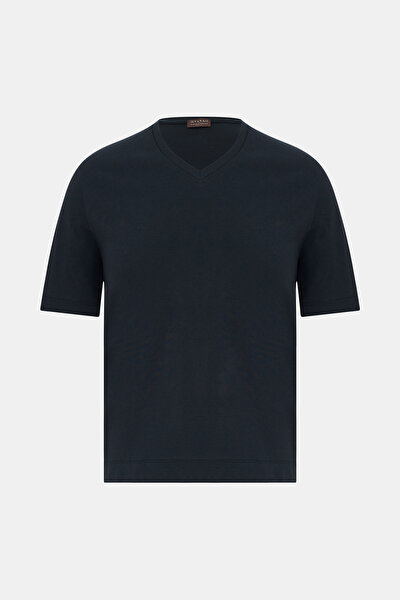 LACİVERT V YAKA KISA KOLLU T-SHIRT 5
