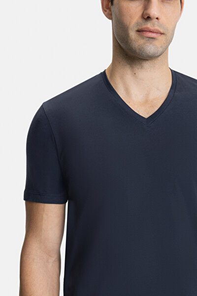LACİVERT V YAKA KISA KOLLU T-SHIRT 3