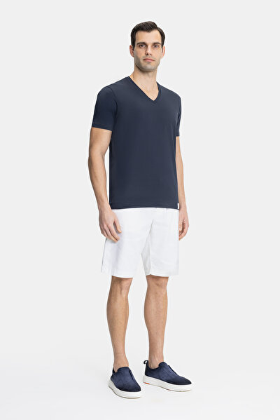 LACİVERT V YAKA KISA KOLLU T-SHIRT 4