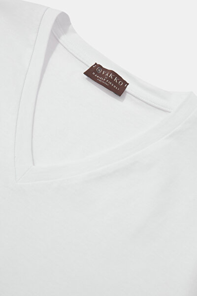 BEYAZ V YAKA KISA KOLLU T-SHIRT 3