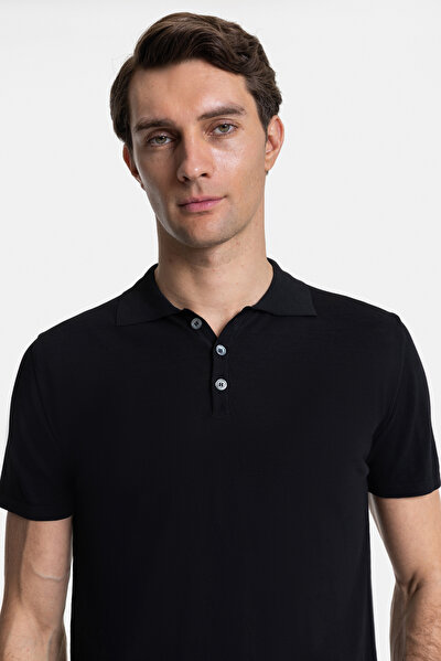 BLACK POLO NECK SHORT SLEEVE TSHIRT 3