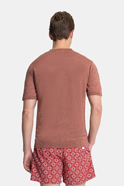KIZIL KAHVE O YAKA KISA KOLLU T-SHIRT 3