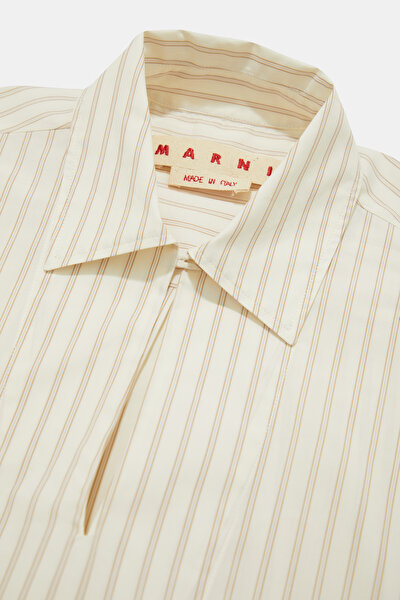 CREAM STRIPED PATTERNED LONG SLEEVE BLOUSE 3