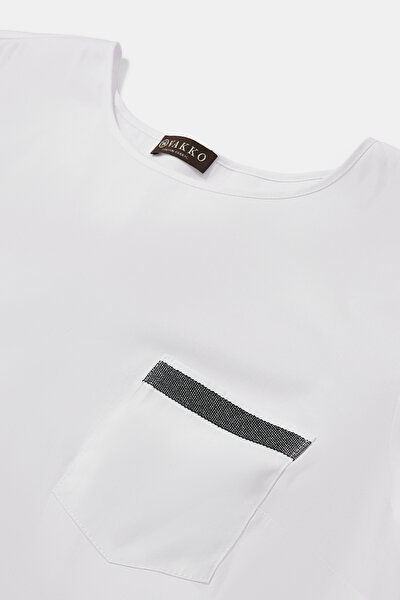 WHITE BASIC / ROUND NECKLINE SHORT SLEEVE BLOUSE 3
