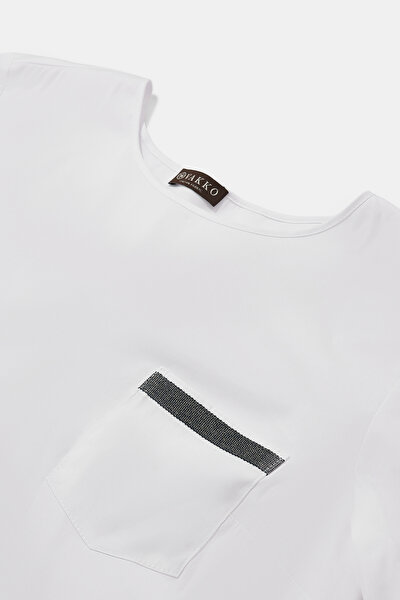 WHITE BASIC / ROUND NECKLINE SHORT SLEEVE BLOUSE 3