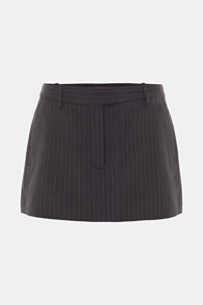 BLACK STRIPED PATTERNED WOOL SKIRT 3