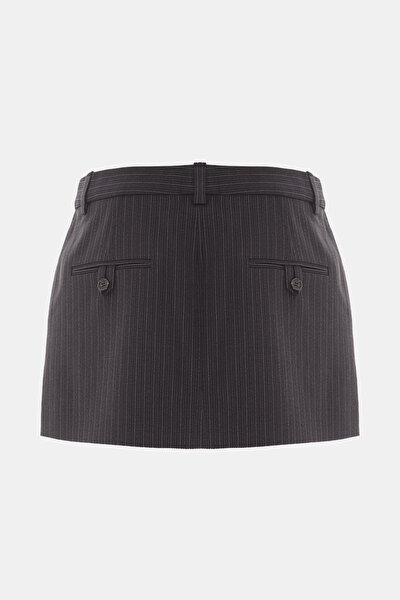 BLACK STRIPED PATTERNED WOOL SKIRT 4