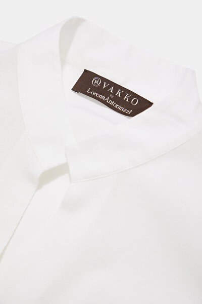 WHITE V NECK 3/4 SLEEVES BLOUSE 3