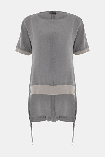 KHAKI BASIC / ROUND NECKLINE SHORT SLEEVE BLOUSE 5
