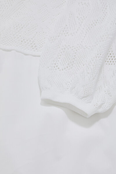 WHITE PLUNGE NECKLINE 3/4 SLEEVES BLOUSE 4