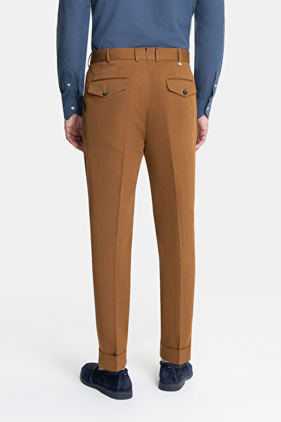 RED BROWN PLAIN DIAGONAL TROUSERS 3