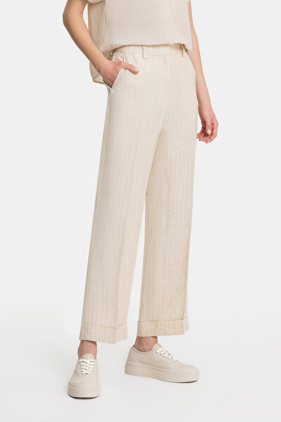 ECRU STRIPED WIDE LEG TROUSERS 3