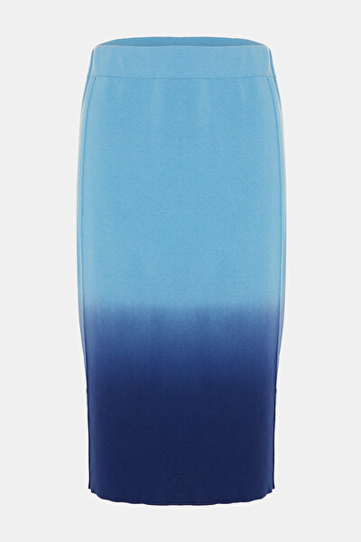 NAVY BLUE DEGRADE DESIGN BELOW THE KNEE SKIRT 4