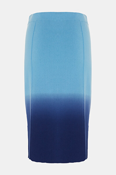 NAVY BLUE DEGRADE DESIGN BELOW THE KNEE SKIRT 5