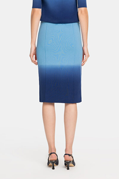 NAVY BLUE DEGRADE DESIGN BELOW THE KNEE SKIRT 3