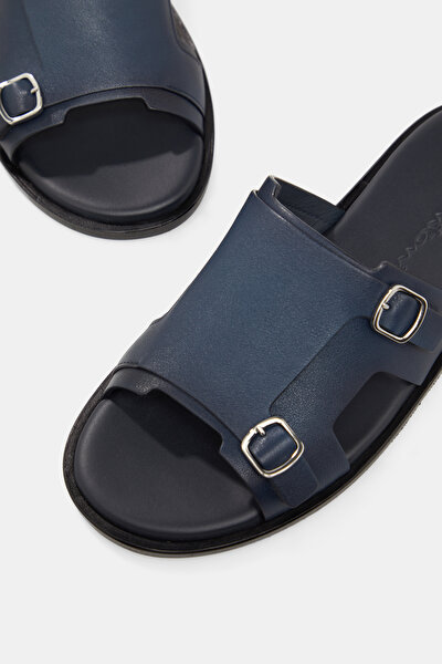 NAVY BLUE LEATHER SLIPPER 4