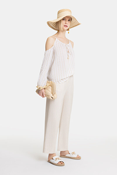 BEIGE CLEAVAGE LONG SLEEVE BLOUSE 3