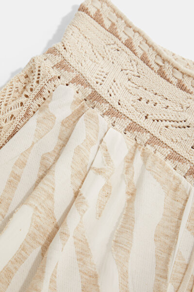 BEIGE DESIGN FILLED WIDE LEG TROUSERS 3