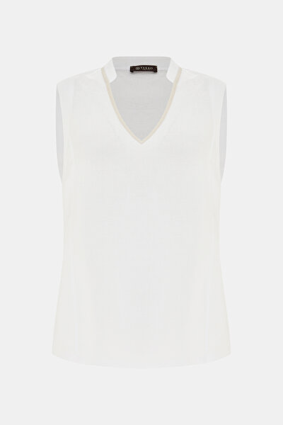 ECRU V NECK SLEEVELESS BLOUSE 4