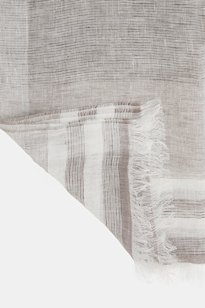 ECRU STRIPED PATTERNED LINEN SHAWL 3