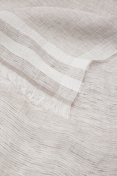 ECRU STRIPED PATTERNED LINEN SHAWL 4